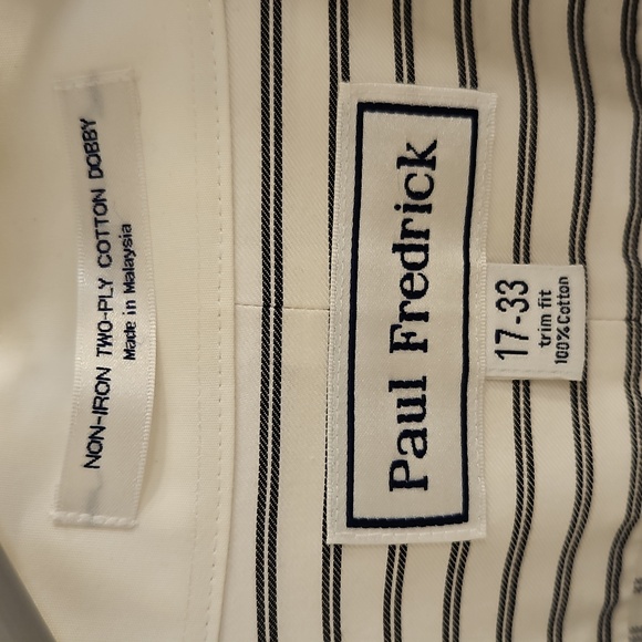 Paul Fredrick Men's Shirt with Black Stripes and White Accents - Picture 2 of 6